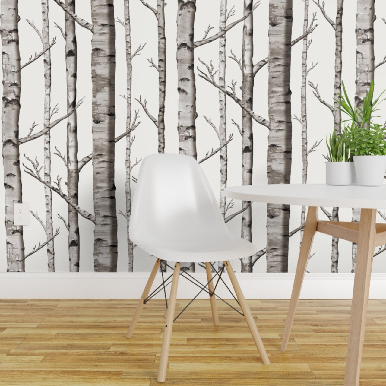 Peel & Stick Wallpaper 2FT Wide Grey Woodland Forest Aspen Birch Winter Cabincore Custom Removable Wallpaper by Spoonflower